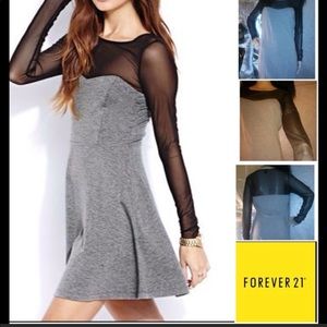 F21 grey Dress with blk  long sleeves size L.